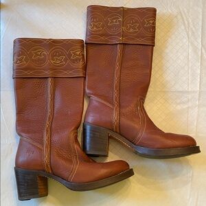 Frye Chestnut Brown Leather Heeled Boots